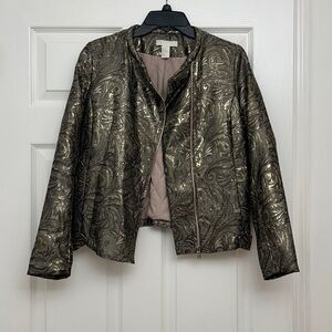 H&M green and Gold Patterned Bomber Jacket